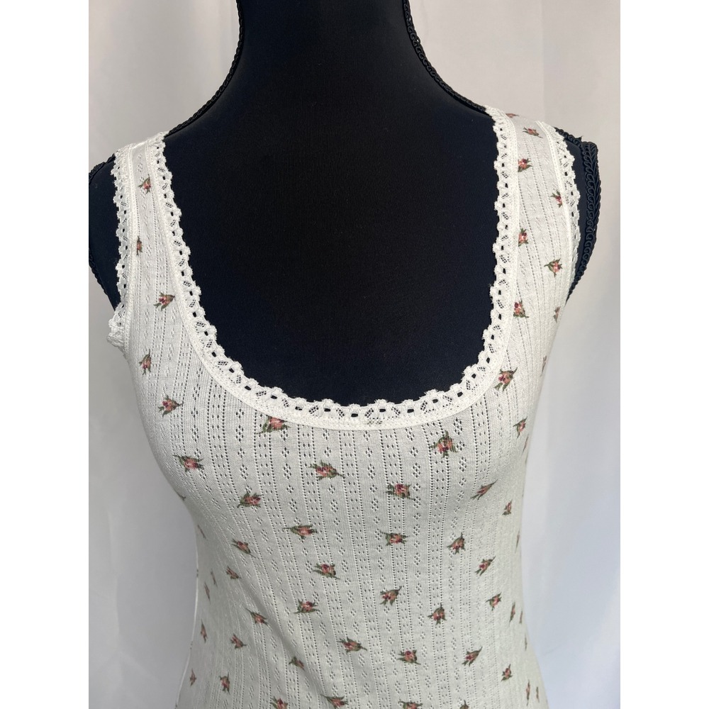 Ultra Flirt Women Gardenia White Floral Rosebud Pointelle Lace Tank Top Medium - Picture 7 of 14